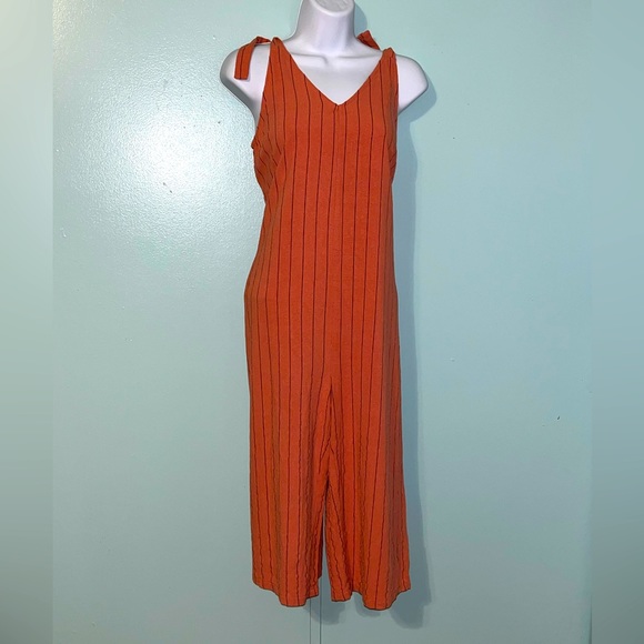 Urban Romantics Jumpsuit Coral Orange‎ Black Stripes Size Small - Picture 1 of 9